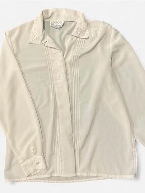 Cream Embroidered Pintuck Blouse